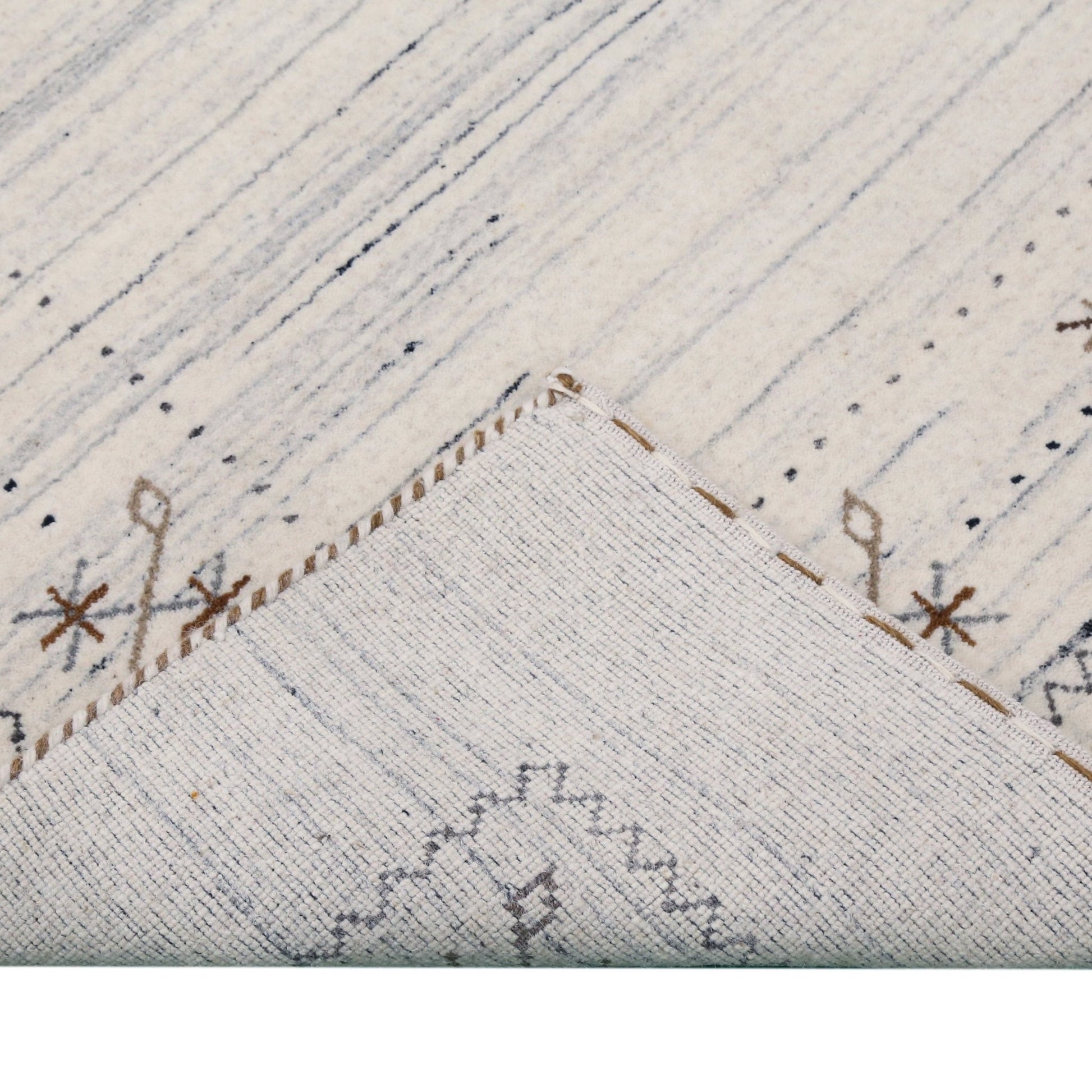 Ivory Gabbeh Border Design Hand Loomed Wool Rug.