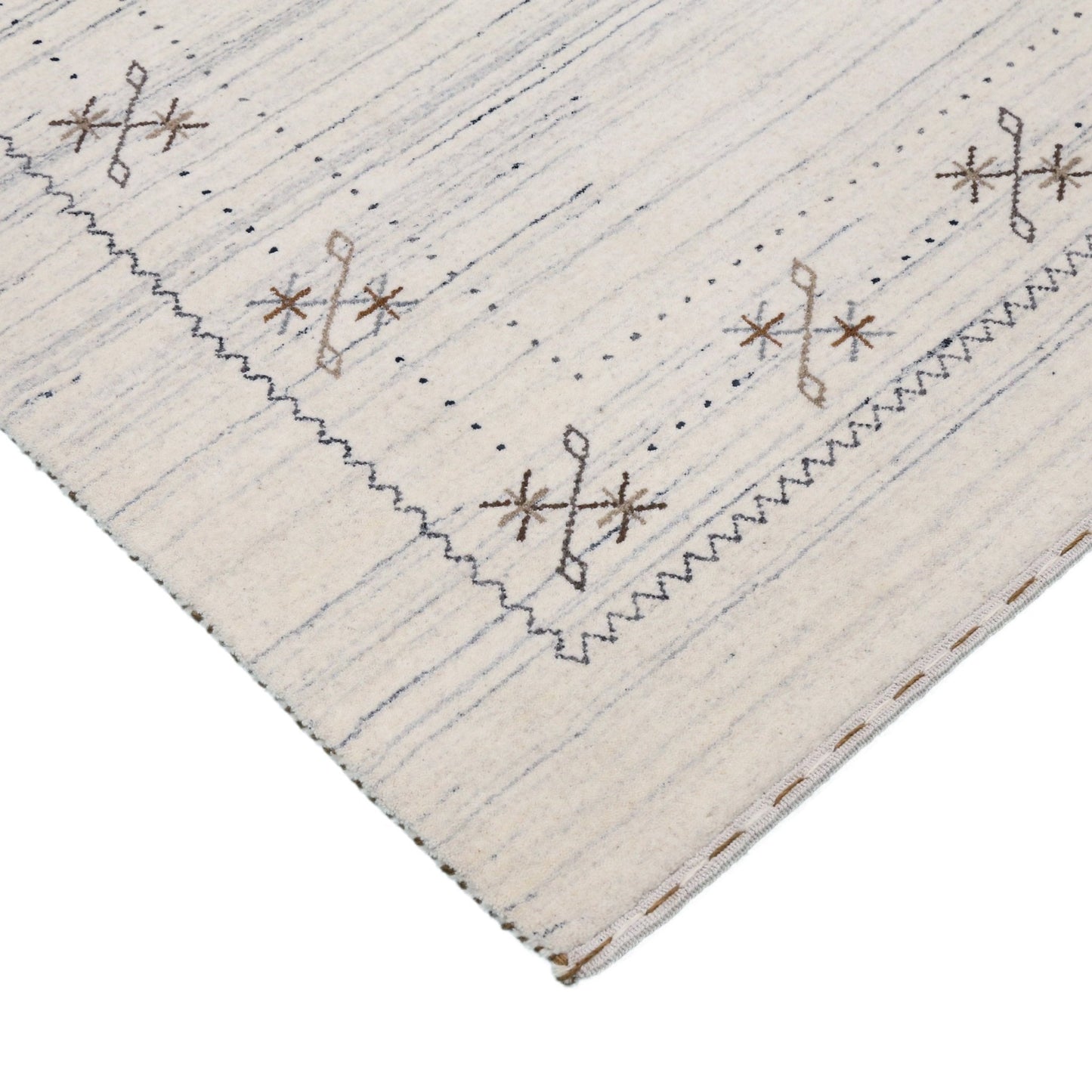 Ivory Gabbeh Border Design Hand Loomed Wool Rug.