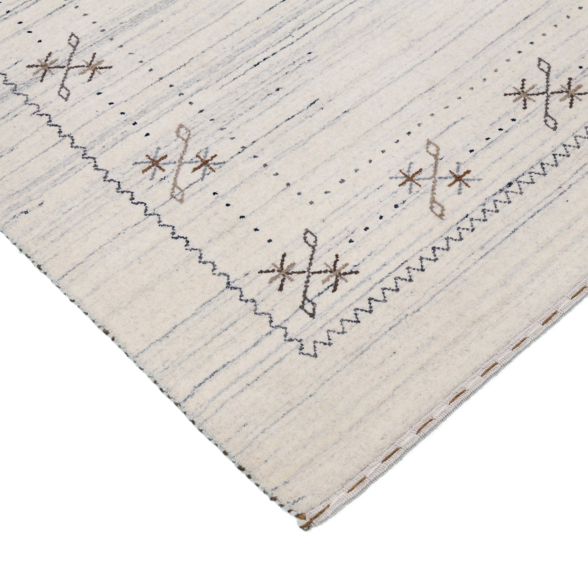 Ivory Gabbeh Border Design Hand Loomed Wool Rug.