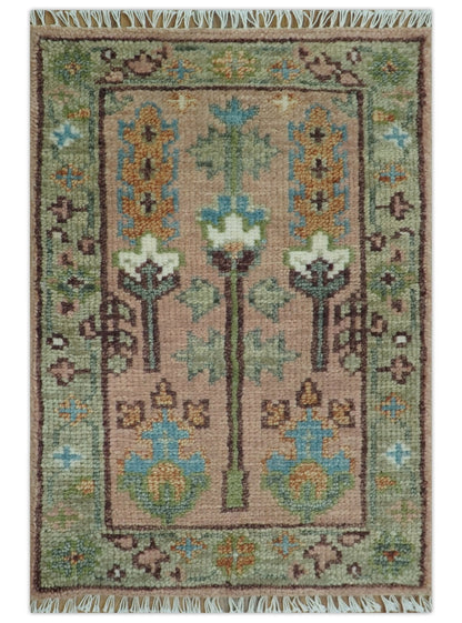 Ready to Ship Pink, Olive and Beige Tree of life Vintage Traditional Wool Rug.