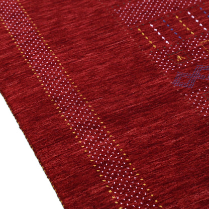 Red Center Pattern Hand Loomed Wool Area Rug.