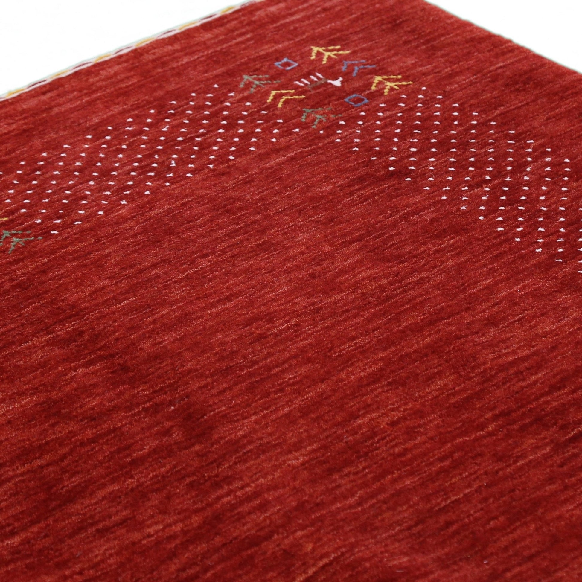 Red Contemporary Border Motifs Hand Loomed Wool Area Rug.