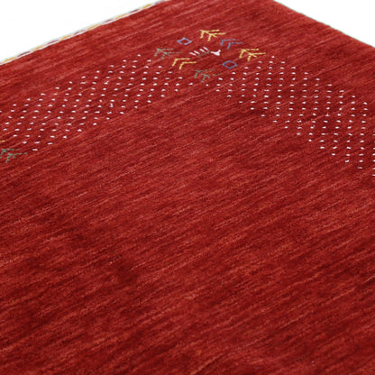 Red Contemporary Border Motifs Hand Loomed Wool Area Rug.
