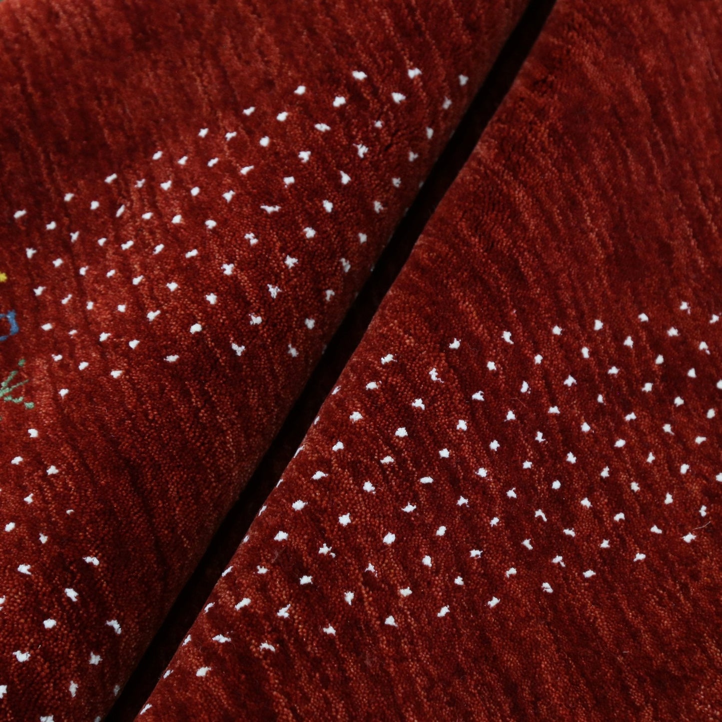 Red Contemporary Border Motifs Hand Loomed Wool Area Rug.