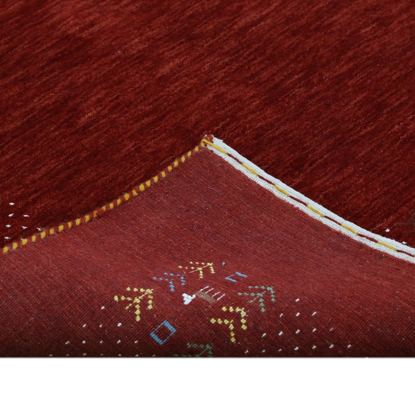 Red Contemporary Border Motifs Hand Loomed Wool Area Rug.