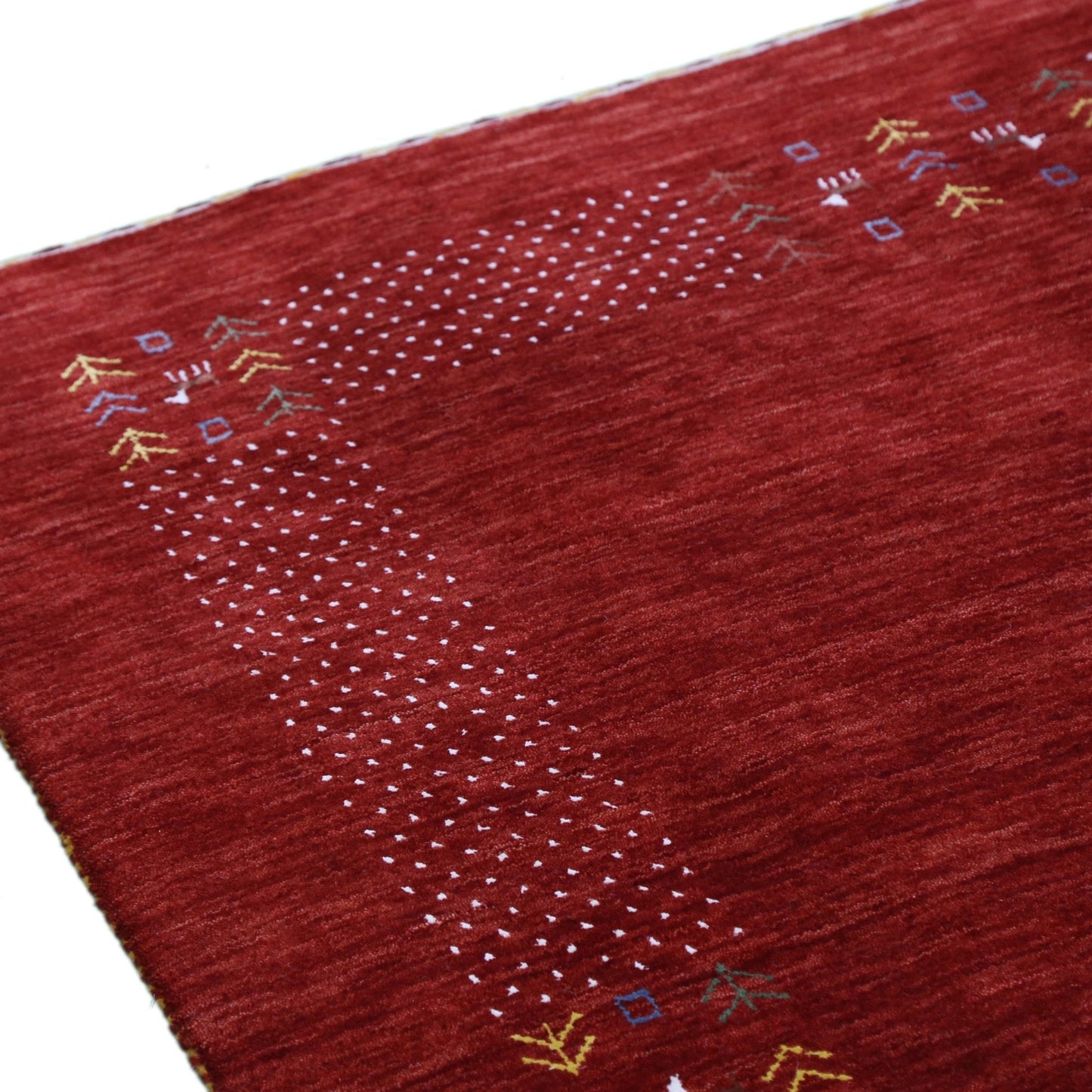 Red Contemporary Border Motifs Hand Loomed Wool Area Rug.
