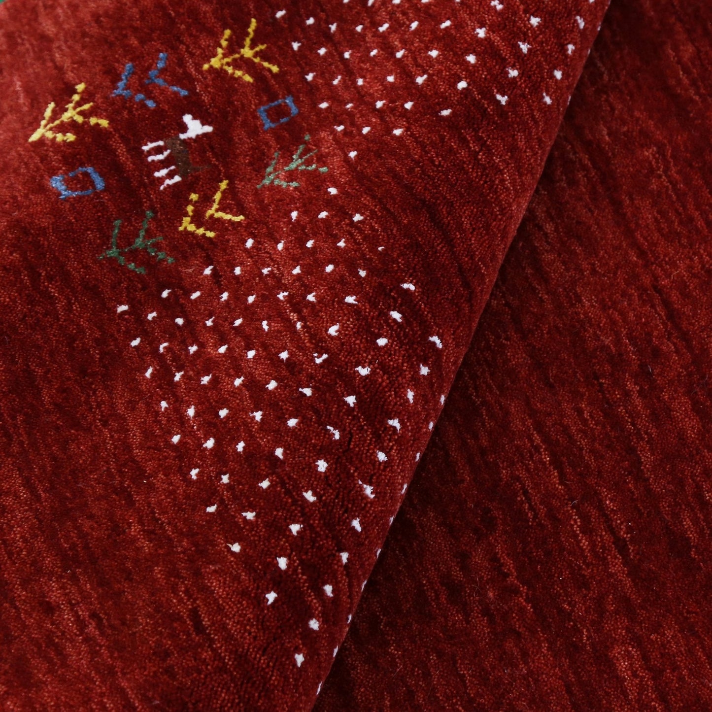 Red Contemporary Border Motifs Hand Loomed Wool Area Rug.