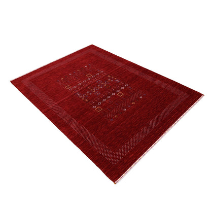 Red Contemporary Center Design Hand Loomed Wool Area Rug