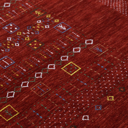 Red Contemporary Center Design Hand Loomed Wool Area Rug.