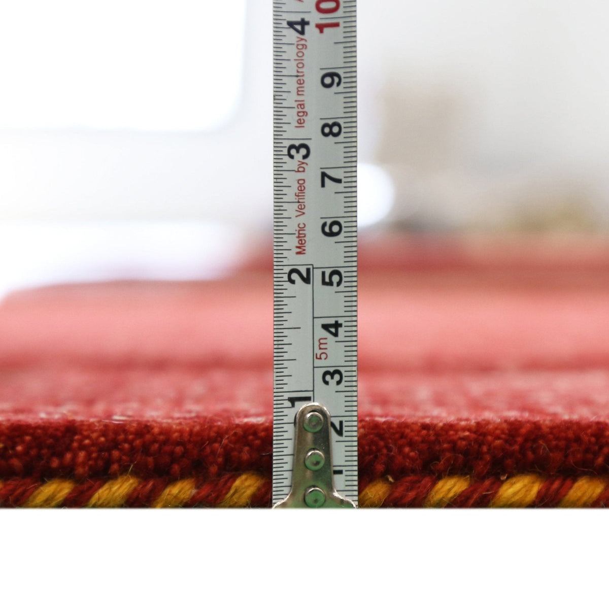 Red Gabbeh Border Design Hand Loomed Wool Area Rug.