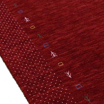 Red Gabbeh Border Design Hand Loomed Wool Area Rug.