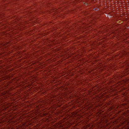 Red Gabbeh Border Design Hand Loomed Wool Area Rug.