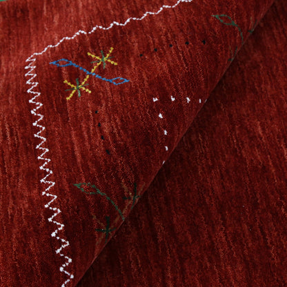 Red Gabbeh Border Design Hand Loomed Wool Area Rug.