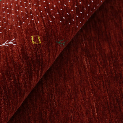 Red Gabbeh Border Design Hand Loomed Wool Area Rug.