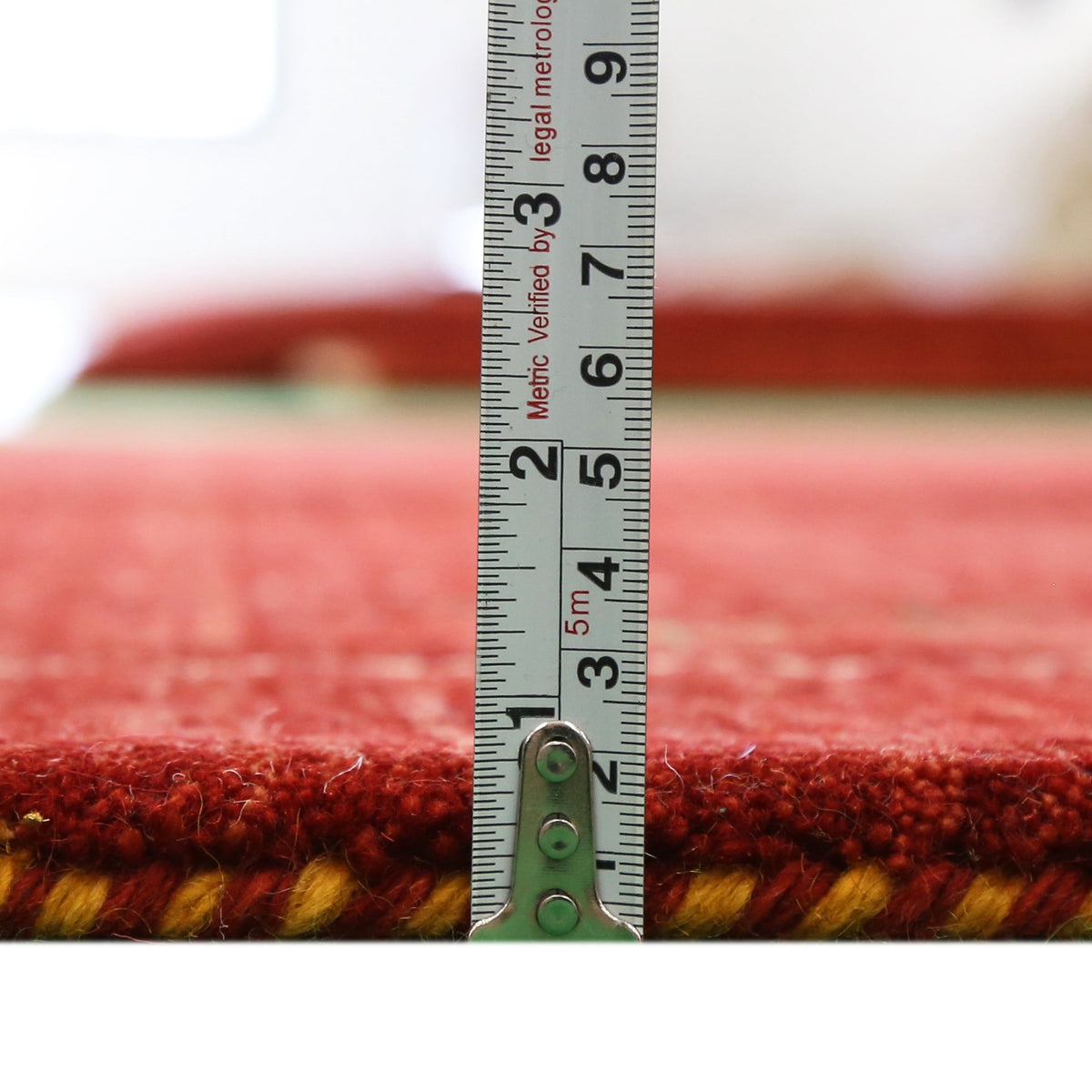 Red Gabbeh Border Design Hand Loomed Wool Area Rug.
