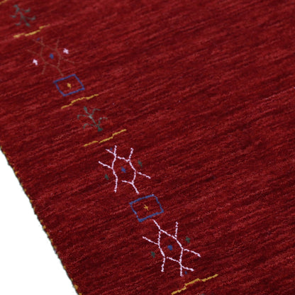 Red Tribal Border Design Hand Loomed Wool Area Rug.