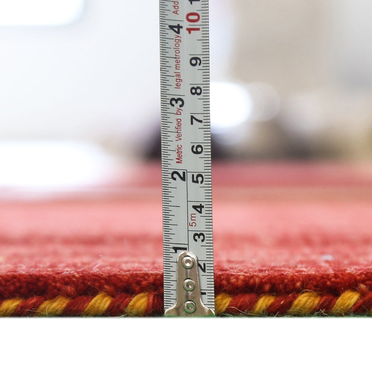Red Tribal Border Design Hand Loomed Wool Area Rug.