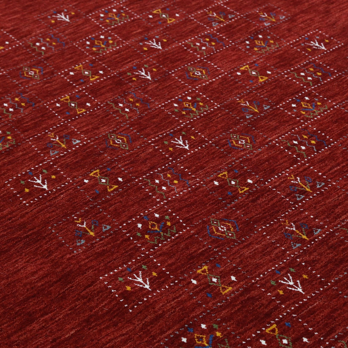 Red Tribal Geometrical Design Wool Area Rug.