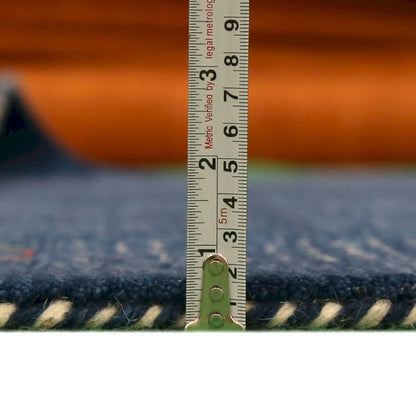 Solid Blue Border Patterns Hand Loomed Wool Area Rug.