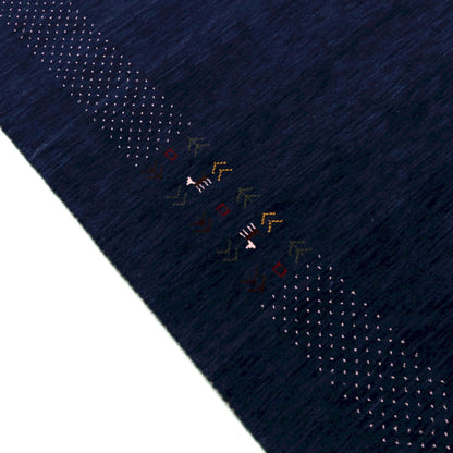 Solid Blue Border Patterns Hand Loomed Wool Area Rug.