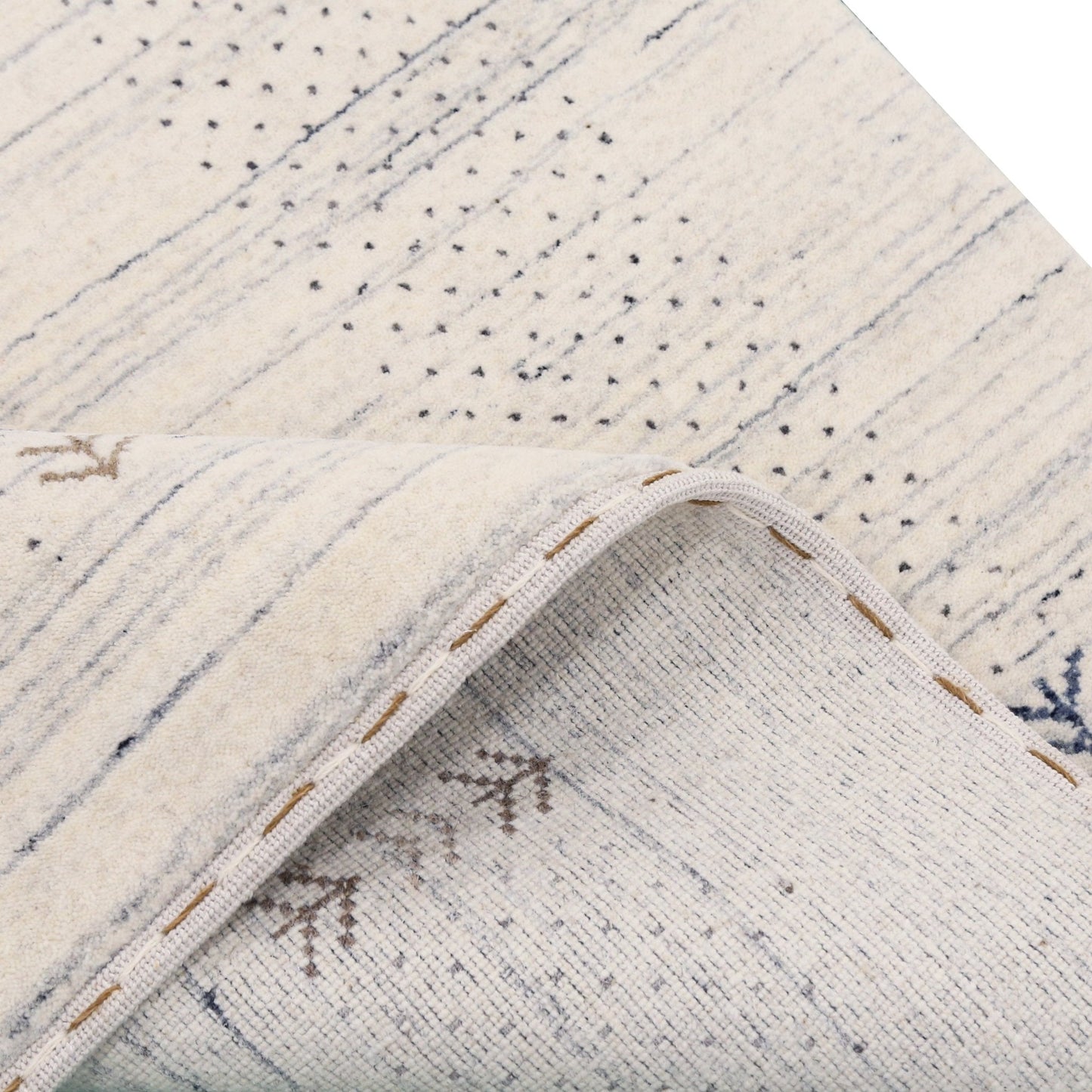 Solid Ivory Border Patterns Hand Loomed Wool Area Rug.