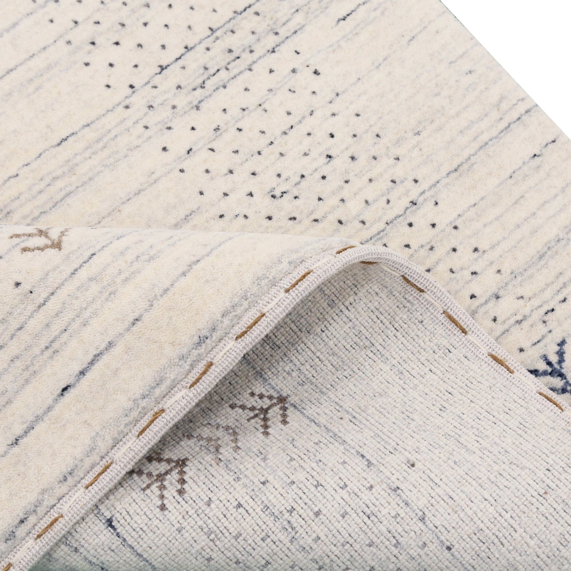 Solid Ivory Border Patterns Hand Loomed Wool Area Rug.