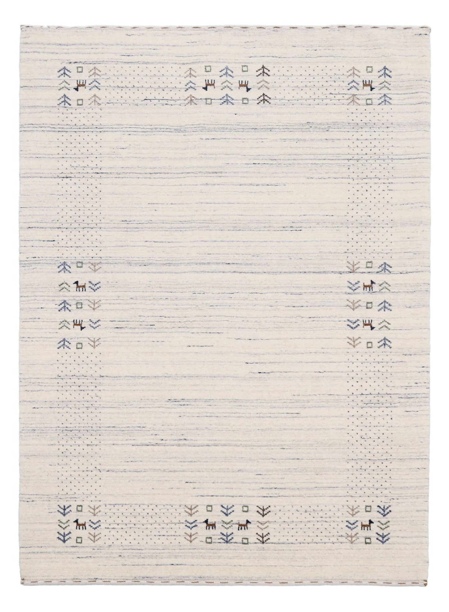 Solid Ivory Border Patterns Hand Loomed Wool Area Rug.