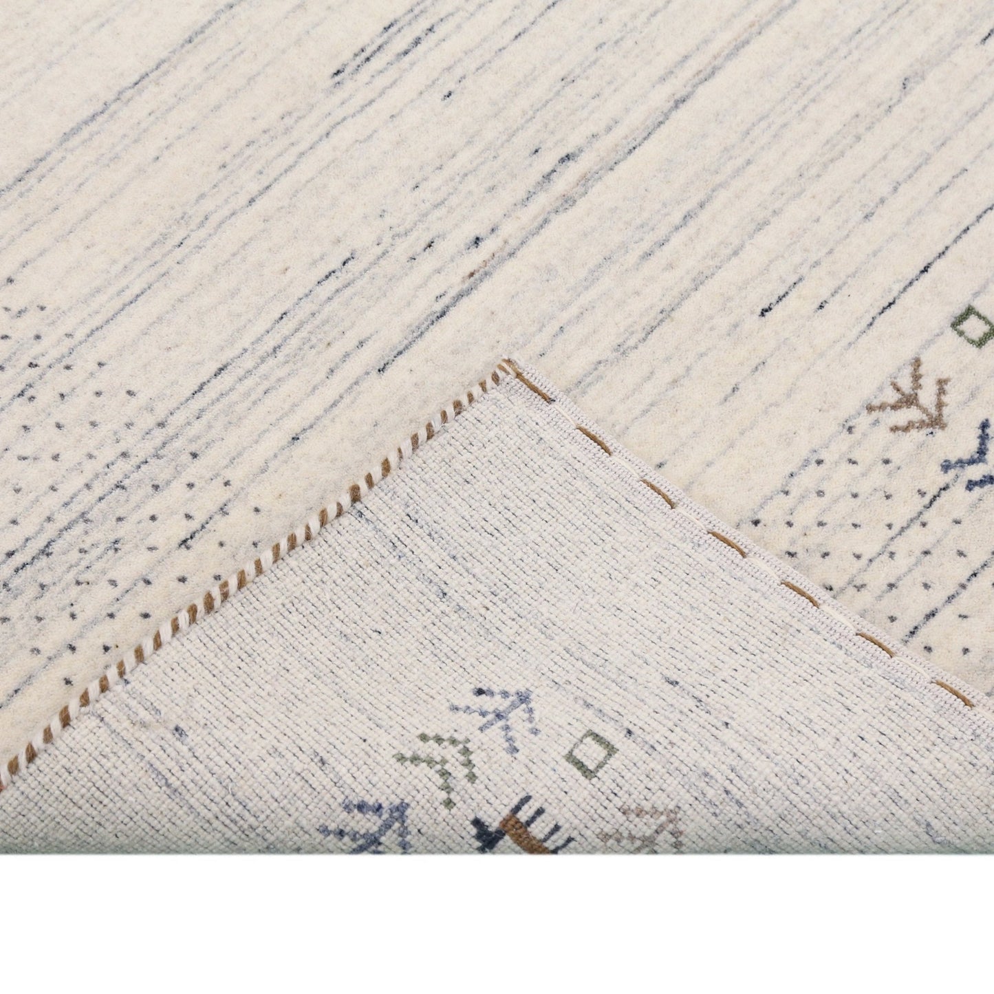 Solid Ivory Border Patterns Hand Loomed Wool Area Rug.