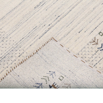 Solid Ivory Border Patterns Hand Loomed Wool Area Rug.