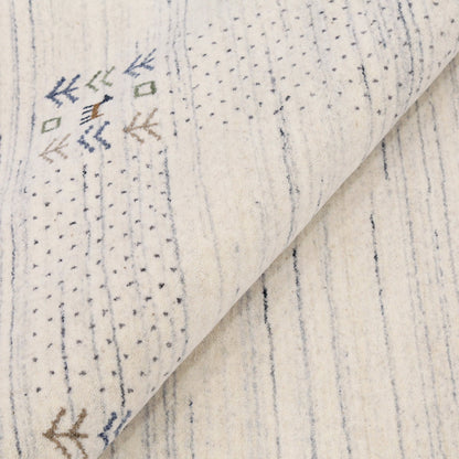 Solid Ivory Border Patterns Hand Loomed Wool Area Rug.