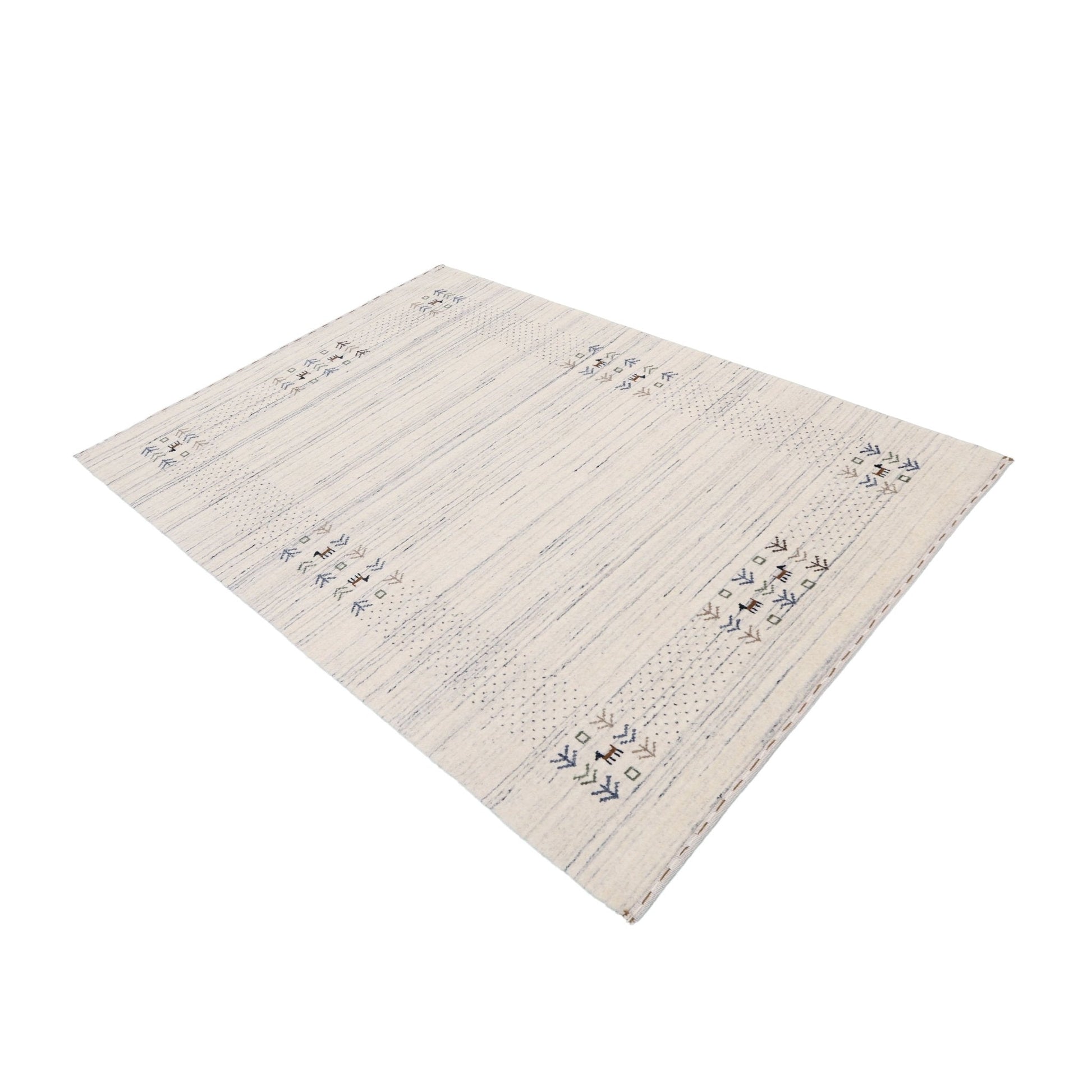 Solid Ivory Border Patterns Hand Loomed Wool Area Rug.