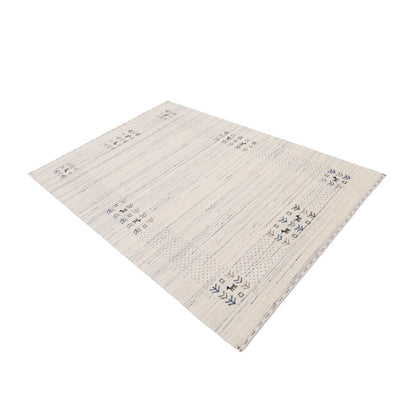 Solid Ivory Border Patterns Hand Loomed Wool Area Rug.