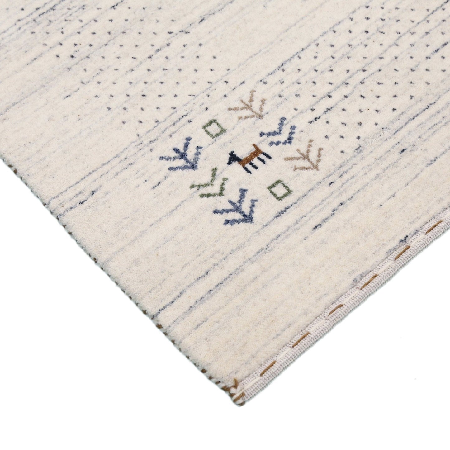 Solid Ivory Border Patterns Hand Loomed Wool Area Rug.