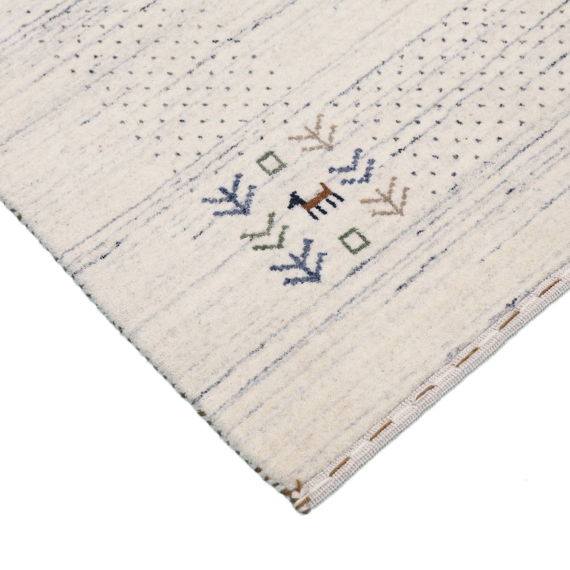 Solid Ivory Border Patterns Hand Loomed Wool Area Rug.