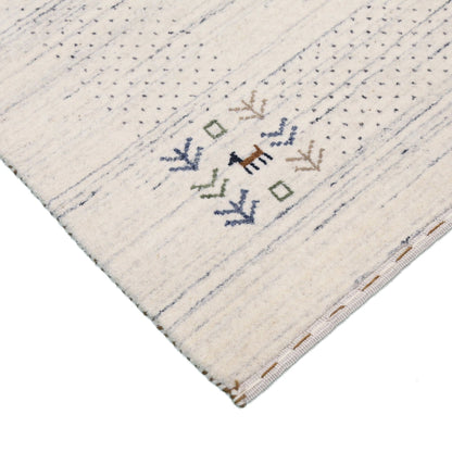 Solid Ivory Border Patterns Hand Loomed Wool Area Rug.