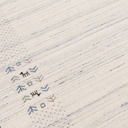 Solid Ivory Border Patterns Hand Loomed Wool Area Rug.