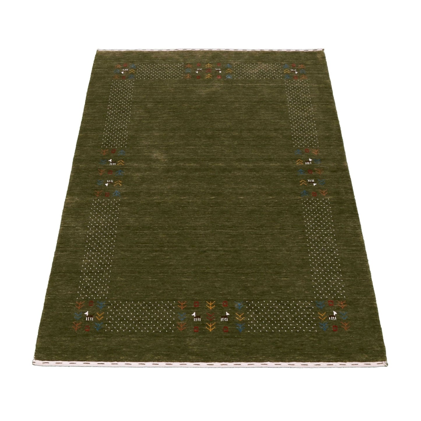 Solid with Border Patterns Hand Loomed Wool Area Rug.