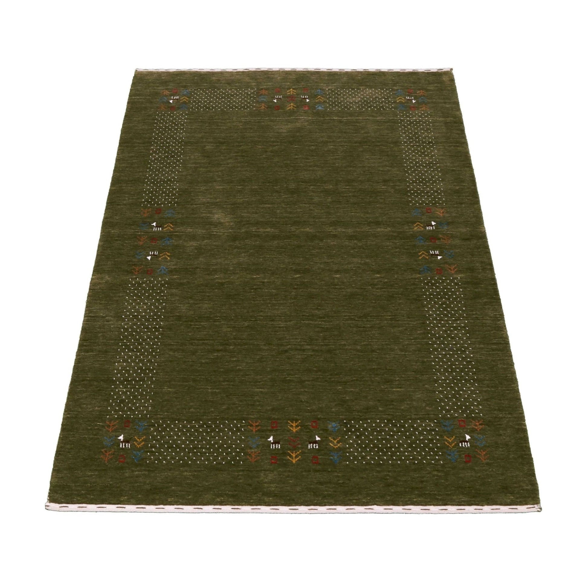 Solid with Border Patterns Hand Loomed Wool Area Rug.