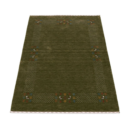 Solid with Border Patterns Hand Loomed Wool Area Rug.