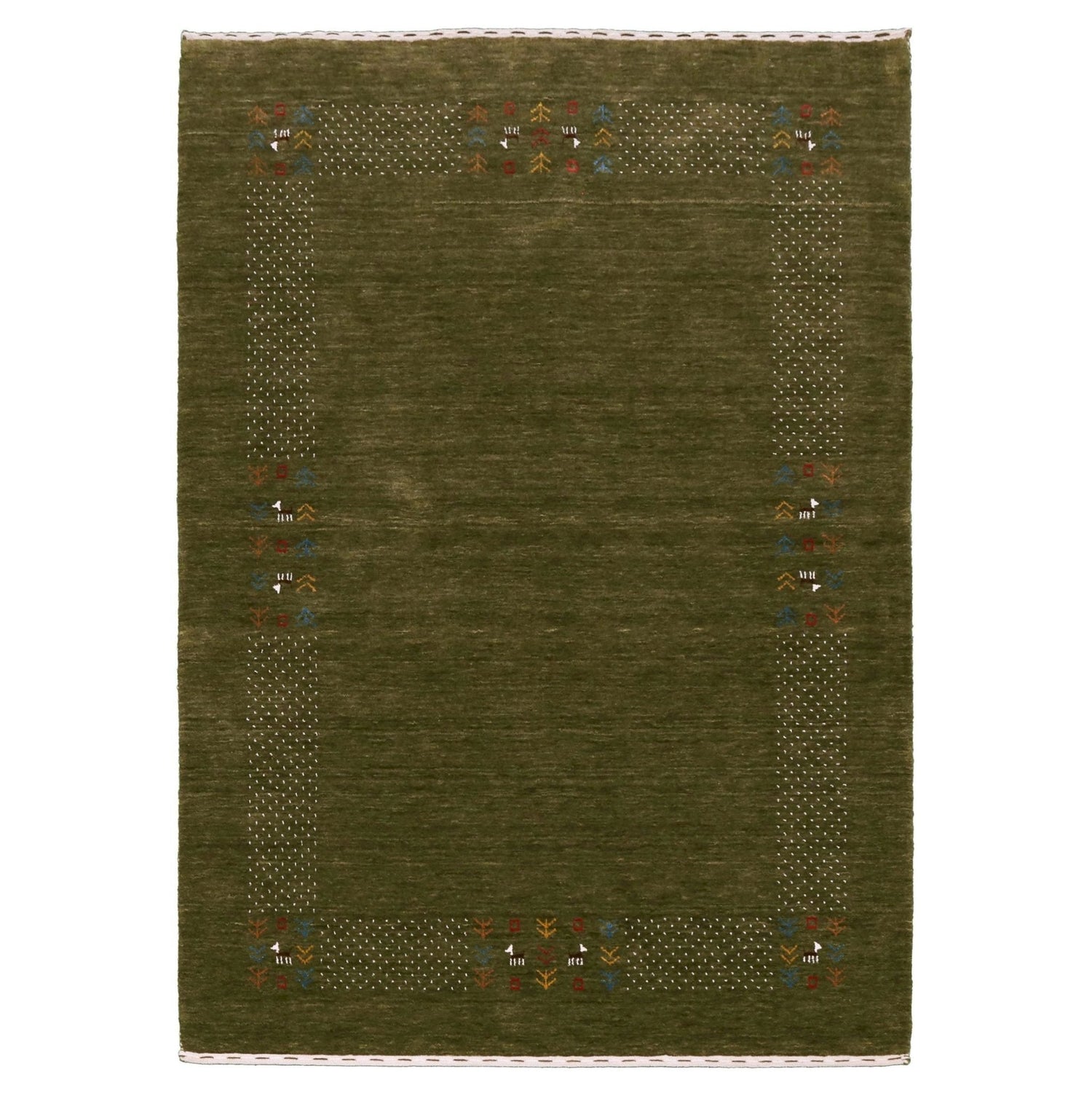 Solid with Border Patterns Hand Loomed Wool Area Rug.