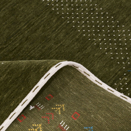 Solid with Border Patterns Hand Loomed Wool Area Rug.