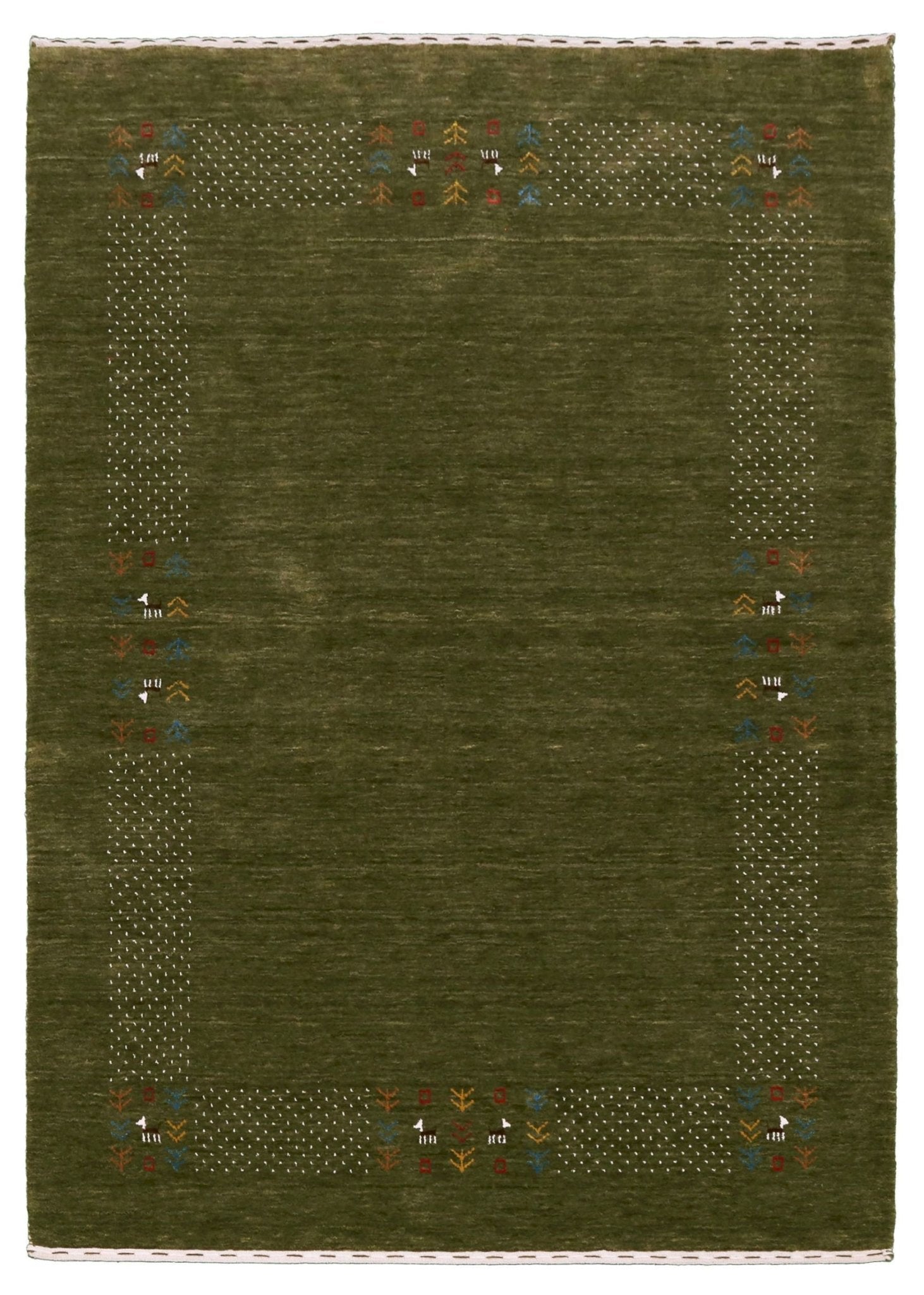 Solid with Border Patterns Hand Loomed Wool Area Rug.
