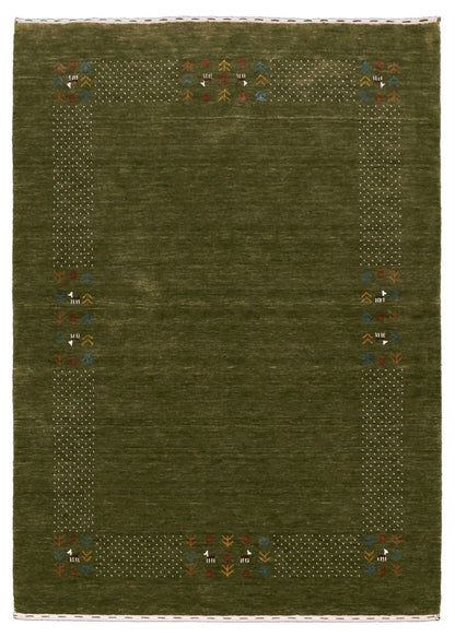 Solid with Border Patterns Hand Loomed Wool Area Rug.