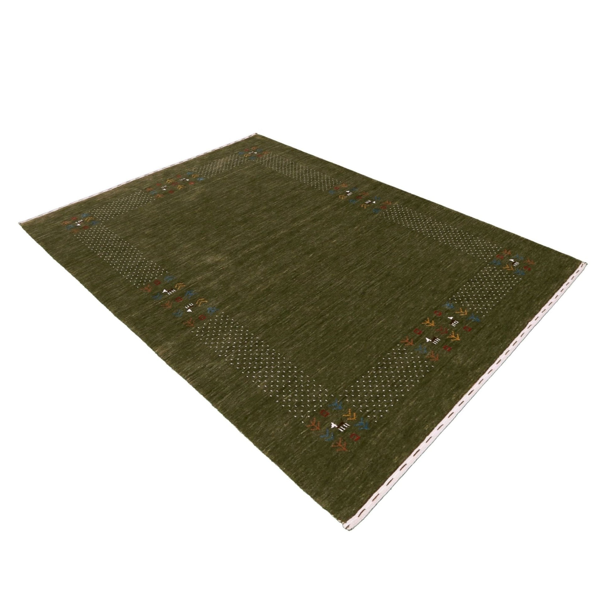 Solid with Border Patterns Hand Loomed Wool Area Rug.