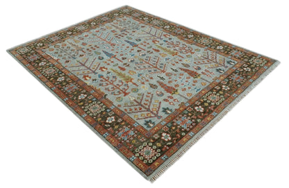 Ready to Ship Tree of Life Hand Knotted Silver, Brown and Rust Traditional Oushak Wool Rug.