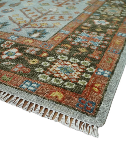 Ready to Ship Tree of Life Hand Knotted Silver, Brown and Rust Traditional Oushak Wool Rug.