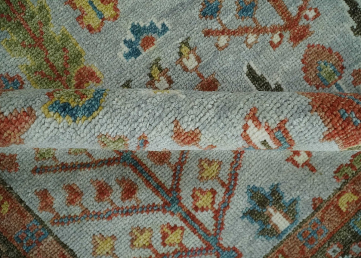 Ready to Ship Tree of Life Hand Knotted Silver, Brown and Rust Traditional Oushak Wool Rug.