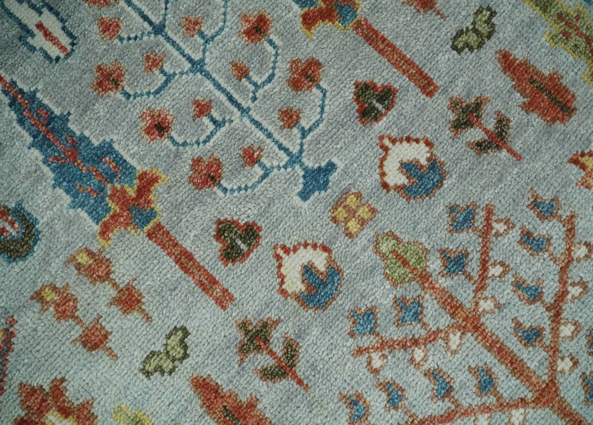 Ready to Ship Tree of Life Hand Knotted Silver, Brown and Rust Traditional Oushak Wool Rug.
