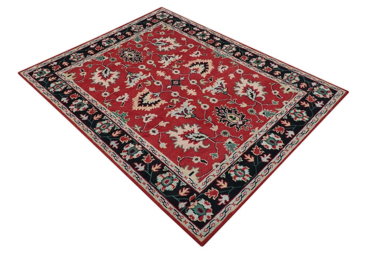 Red and Black Hand Knotted Traditional Oushak Custom made wool Area Rug.