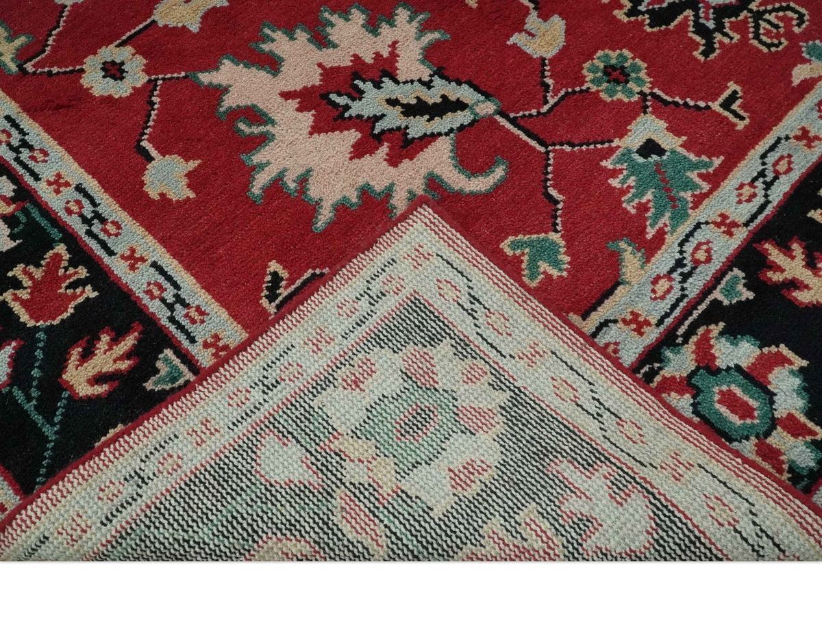 Red and Black Hand Knotted Traditional Oushak Custom made wool Area Rug.